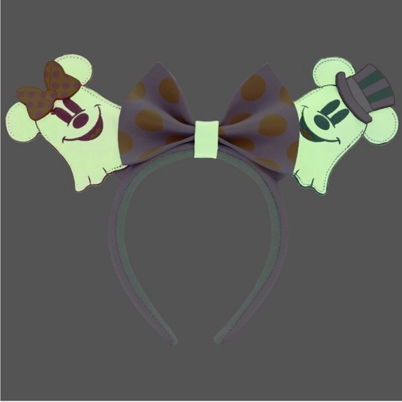 Ears+Crossbody⭐️Loungefly Ghost Minnie Mickey Double Sided Pastel Crossbody+Ears - Picture 11 of 13